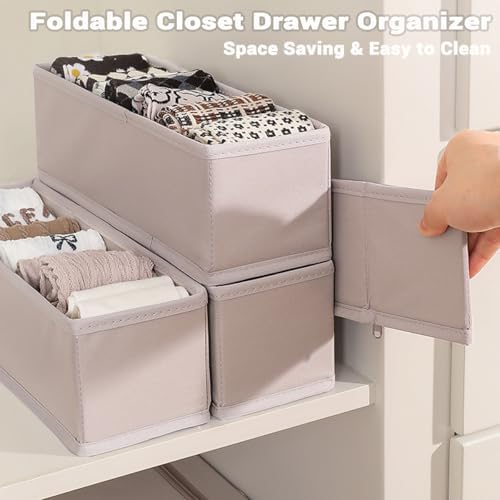 MURRI&MURRDI 6-Pack Foldable Fabric Sock Drawer Organizer, Small Dresser Drawer Organizer for Clothes, Storage Divider Bins for Clothing Underwear Bra Fits Nursery Closet, Gray - Image 5