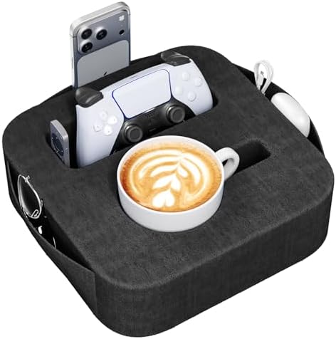 Couch Cup Holder Pillow, Couch Caddy for Drink, Snack, Phone, Remote, Game Controller, Removable and Washable Cup Cozy Pillow, Small Sofa Cup Holder Tray for Bed, Car, Desk, Sofa, Black by Unknown