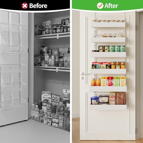 6-Tier Hanging Pantry Organizer, Metal Spice Rack Storage for Kitchen Laundry Bathroom Cabinet, White - Image 7