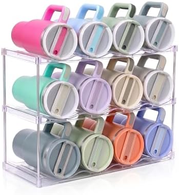 Large Compartment Water Bottle Organizer, Stackable Water Bottle Holder for Stanley 40 oz Tumbler, Clear Tumbler Organizer for Cabinet, Kitchen Pantry or Countertop, 3 Pack (3 Pack) by Unknown