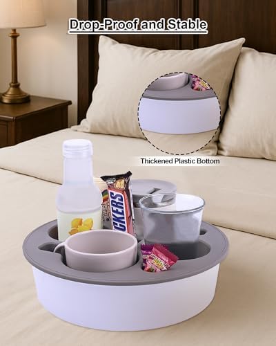 Round Couch Cup Holder Tray, Portable Couch Caddy, Black-Gray - Image 2