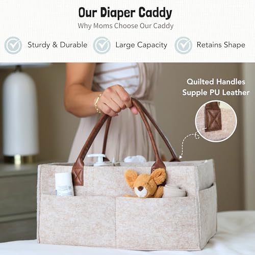 Lily Miles Baby Diaper Caddy Organizer, Nursery Storage Basket for Newborn Essentials, Neutral Gift for Baby Shower, Registry Must-Have, Car Organizer for Diapers and Wipes - Sand, Large - Image 2