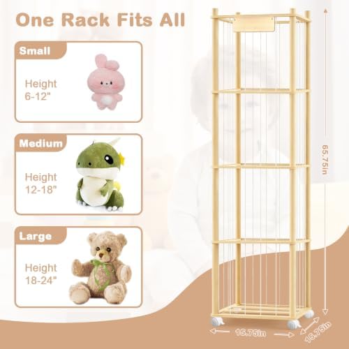 DIY Stuffed Animal Storage, Wood Adjustable 1–4 Tier Stuffed Animal Zoo Storage with Brake Wheels, Large Capacity Stuffed Animal Holder, Perfect for Nursery Playroom Kidroom Bedroom - Image 2