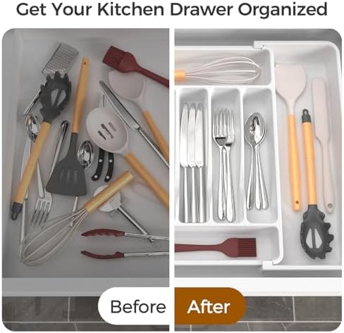 ukeetap Extra Large Expandable Silverware Organizer, Flatware Tray,White - Image 6