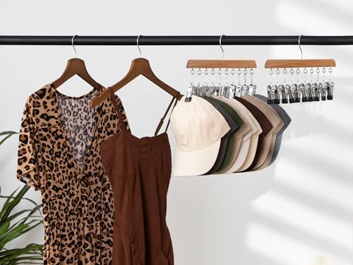 StorageWorks Hat Organizer 2 Pack, Wood Color Cap Hanger Rack with 10 Clips - Image 3