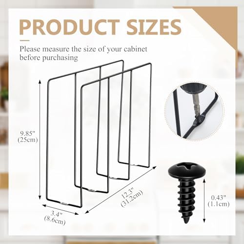 Blulu U Shaped Cookie Sheet Organizer for Cabinet Baking Sheet Organizer Kitchen Cabinet Dividers Vertical Chrome Pan Rack Storage Wires Tray Dividers Face Opening of 3.5"(Black,2 Pcs) - Image 2