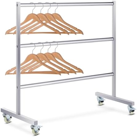 DoubleFill 3 Tier Hanger Organizer Stacker Clothes Hanger Holder Hold up 200 Wire Hangers, Stainless Steel Rack Stand Mobile Rack for Laundry Rooms Malls Boutiques 30" W x 15" D x 32 ½"h by DoubleFill