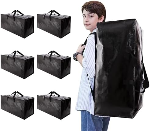 NATURELUX Heavy Duty Moving Bags with Backpack Straps and Strong Handles, Alternative to Moving Boxes and Storage Totes for Dorm Room Essentials, 6 Pack, Black by NATURELUX