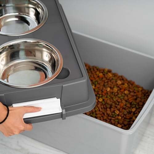 IRIS USA Elevated Dog Bowls 15" H, up to 47 lb Storage, Gray/Dark Gray, Large - 15" H w/ 2 Bowls (Pack of 3) - Image 5