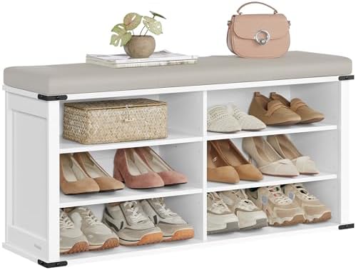 VASAGLE Shoe Storage Bench with Removable Cushion, Adjustable Shelves by VASAGLEbySONGMICSHOME
