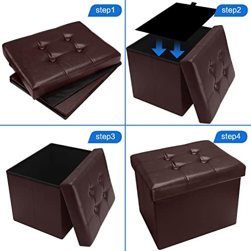 Bsketa Storage Ottoman Bench,17 Inch Folding Leather Foot Rest Stool,Brown - Image 5