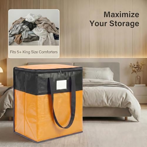 2Pack 180L Extra Large Moving Bags Heavy Duty with Strong Zipper & Comfortable Handles,Sturdy & Durable Clothes Storage Bags,Reusable Packing Moving Boxes for College Dorm,Bedding,Space Saving,Yellow - Image 3
