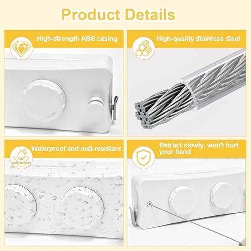 Retractable Clothesline Indoor & Outdoor, 16.7 Ft Non-Sagging Double Clothes Line, Retracting Heavy Duty Clothes Drying Laundry Line, Wall Mounted Stainless Steel Line (White, Dual Line) - Image 6