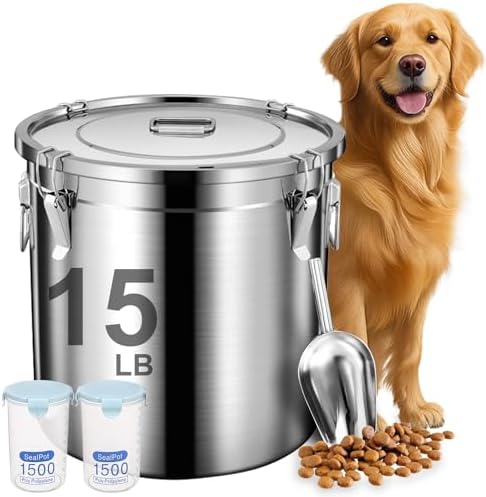 Newget 15lb Airtight Stainless Steel Dog Food Storage Container with Scoop by Newget
