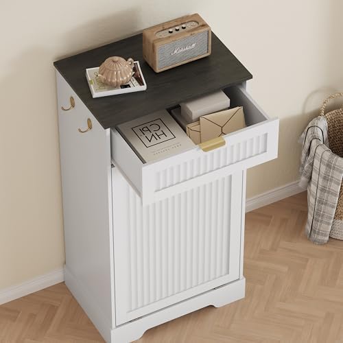 13 Gallons Tilt Out Trash Can Cabinet, Fluted Trash Cabinet, White - Image 3