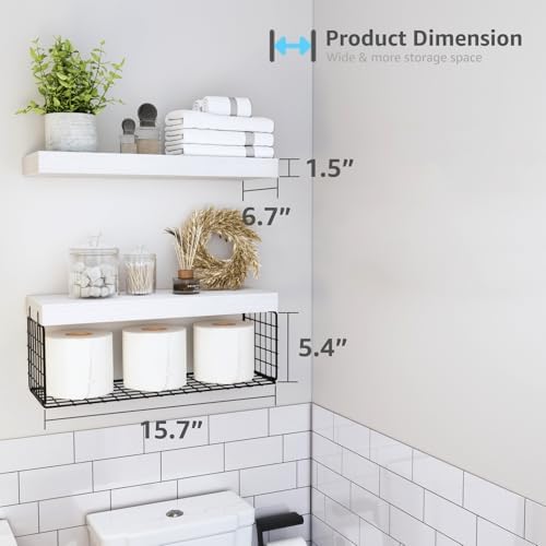 QEEIG Bathroom Shelves Over Toilet Wall (White and Black, Set of 2, 15.7") - Image 3