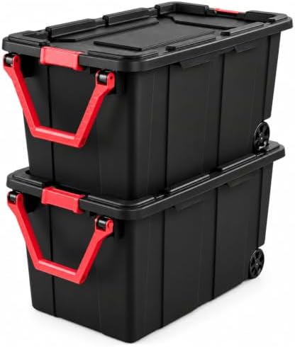 2-Pack 40 Gal Wheeled Storage Bins, Latching Lid & Pull Handle by Unknown