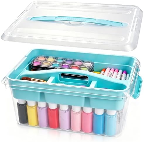 Yesland Stack & Carry Box with Removable Tray, 16 x 11 x 6.5 Inch Plastic Art Supply Storage Organizer Craft Storage Containers with Handle, Portable Organizer Bin for Stationery Sewing Jewelry, Blue by Yesland