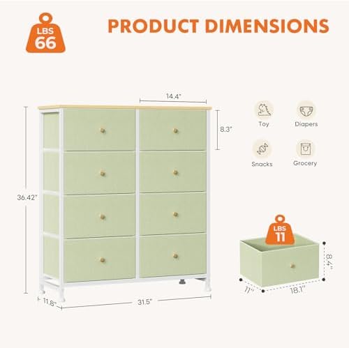 Sweetcrispy 8 Drawer Fabric Dresser, Tall Storage Tower for Bedroom - Image 3