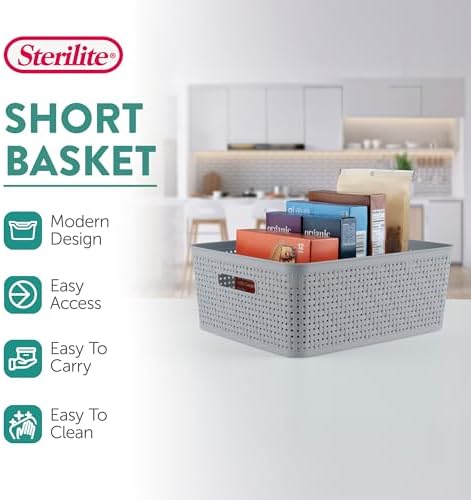 Sterilite Short Basket, Woven Plastic Storage Organizer Bin, Cement, 6-Pack - Image 2