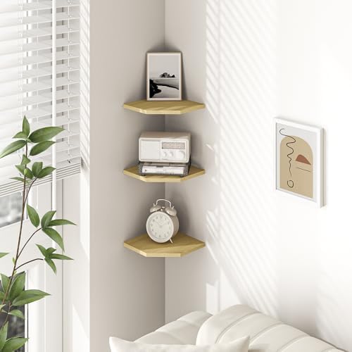 Corner Shelf Wall Mount, Floating Corner Shelves, Set of 6 Corner Wall Shelf Organizer, Rustic Wood Wall Storage Display Shelves for Living Room Bedroom Bathroom Kitchen, Rustic Brown, Oak - Image 2