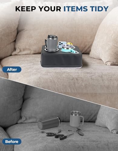 KEMIMOTO Couch Cup Holder Couch Tray Sofa Cup Holder PU Leather Anti-Slip & Spill-Proof Bed Caddy Organizer Sofa Tray for Drinks, Snacks, Remotes, Cell Phones - Image 3