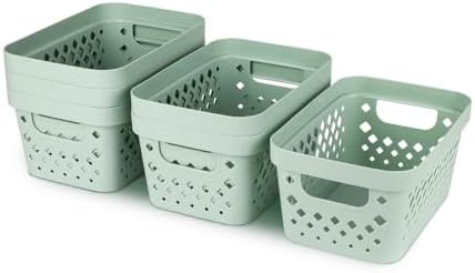 Glad Plastic Baskets for Organizing, Set of 6 | Pantry Storage for Under Counter, Linen Closet, and Bathroom | Nesting Shelf Bins with Handles, 1 Gallon, Sage - Image 6