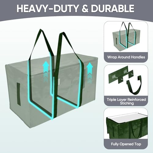 TICONN 6 Pack Extra Large Moving Bags Heavy Duty with Zippers & Carrying Handles, Durable Storage Bags Moving Boxes for Closet Organizers and Storage (6 Pack, Olive) - Image 3