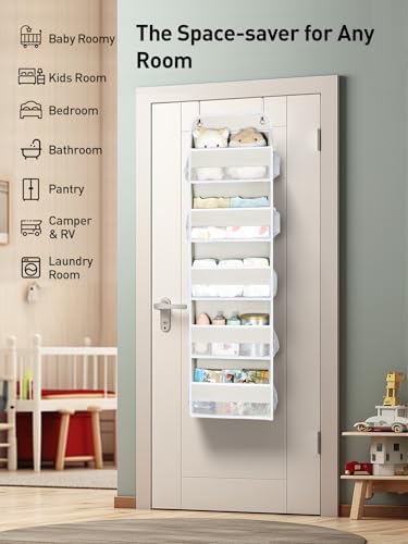 Yecaye 5 Tier Over the Door Organizer, 44lbs Load Toy Stuffed Animal Storage 10 Side Pockets, Bathroom Organizers and Storage for Nursery Newborn Baby Essential Stuff Dorm Room Essentials, Cream White - Image 7