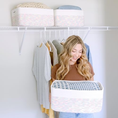 NaturalCozy Storage Baskets 16.8”x13”x7.6” Cotton Rope Woven Baskets for Organizing 3-Pack | Toy Storage Bins | Basket for Shelves, Laundry, Blanket, Clothes, Closet, Kitchen, Bathroom, Gifts - Image 4