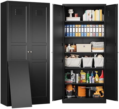 SISESOL Black Storage Cabinet,71" Tall Pantry Cabinet,Kitchen Pantry Storage Cabinets with 2 Doors and 5 Shelves,Wide Deep Metal Food Cupboard for Home,Kitchen,Dining/Living Room by SISESOL