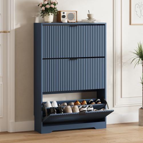 HUANLEGO Shoe Cabinet Storage for Entryway with 3 Flip Drawers, Blue by HUANLEGO