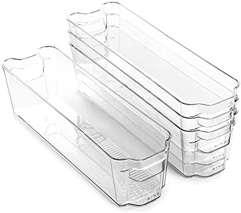 BINO | Stackable Storage Bins, Small - 4 Pack | The Stacker Collection | Clear Plastic Storage Bins | Organization and Storage Containers for Pantry & Fridge | Multi-Use Organizer Bins | BPA-Free by BINO