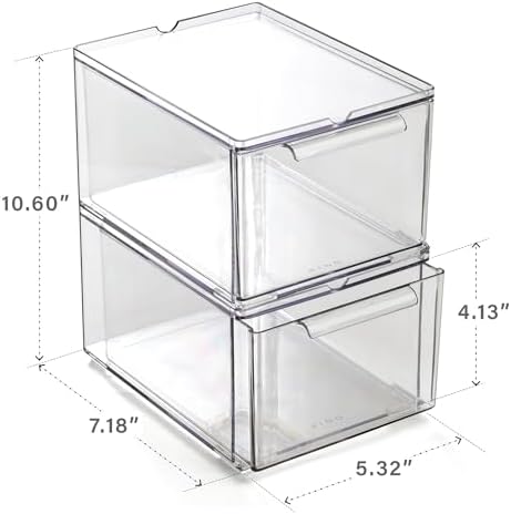 BINO | Clear Stackable Storage Drawers, Medium - 4 Pack | Clear Storage Drawers with Built-In Handles | Durable Plastic Organizer Drawer | Modular Stackable Drawer Acrylic Organizer - Image 2