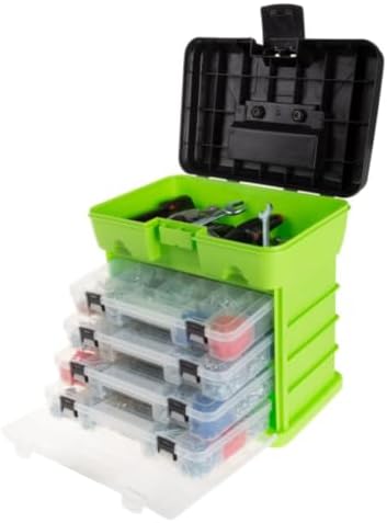 Portable Tool Box - Small Parts Organizer with Drawers and Customizable Compartments for Hardware, Fishing Tackle, Beads or Crafts by Stalwart (Green) by Stalwart