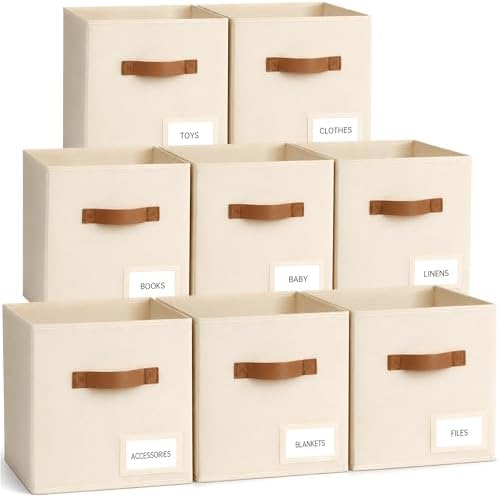 Storage Cubes 8 Pack, 13 Inch Fabric Storage Cubes Organizer Bins with Labels, Odor-Free & Sturdy PP Structure, Cubby Baskets for Closet, Shelves, Toys & Nursery (Beige) by Unknown