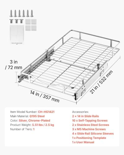 VEVOR Pull Out Cabinet Organizer 14.06"W x 20.94"D Steel Slide Out Drawers - Image 7
