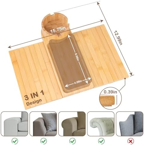Couch Cup Holder for Armrests Over 4.9" Wide with 360° Phone Stand Natural - Image 3