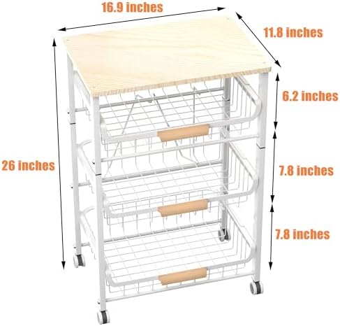 NiuYichee 4-Layer Fruit Basket Kitchen Food Storage Organizer and Storage Rack, Stackable Storage cart with Desktop, Pull-Out Hollow Metal Storage Basket, liding Out Storage,White - Image 4