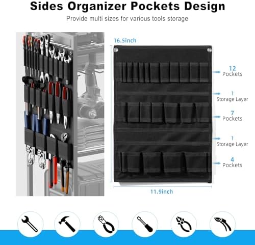 JUNNUJ Power Tool Organizer Cart with Charging Station, 6 FT Cord, Black - Image 3