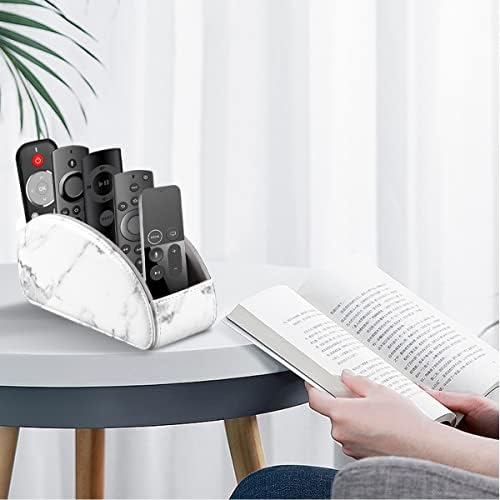 All-in-One Leather White TV Remote Holder for Remote Conrtols with 5 Compartments Nightstand Desktop Media Player Remote Caddy Storage Box Organizer Tray for Mobile Office Stationery Phone Controller - Image 6