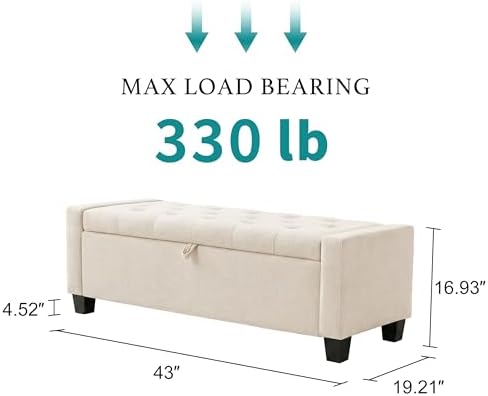 Huatean Home 43" Ottoman with Storage, Beige Storage Ottoman Bench - Image 2