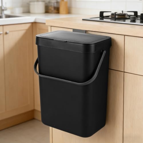 WOPPLXY Hanging Trash Can with Lid, 3.2 Gallon Kitchen Hanging Garbage Can with Lid, Wall-Mounted Garbage Can for Cabinet, Under Sink, Bathroom, Bedroom, Office(1 Pack,12 L,Black) by WopplxyUS