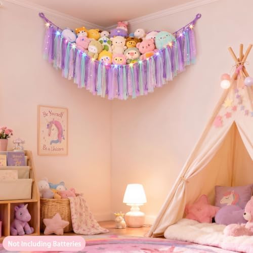 FIOBEE Stuffed Animals Net LED Light Toy Hammock for Kids Bedroom Storage - Image 5