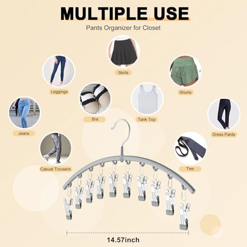 Volnamal Legging Organizer for Closet, Metal Yoga Pants Hanger w/Rubber Coated 2 Pack w/10 Clips Hold 20 Leggings, Hangers Space Saving Hanging Closet Organizer for Closet Organizers and Storage-Grey - Image 5