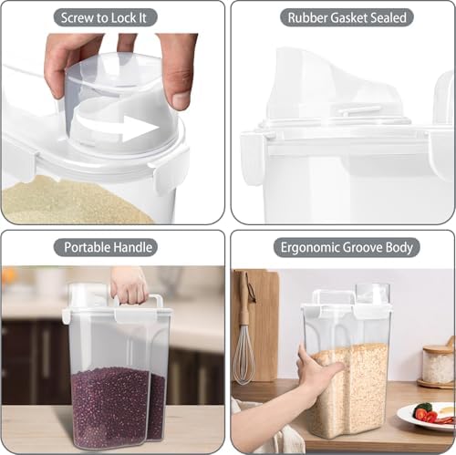 Komzon Rice Container, Airtight Rice Storage Container 10lb, Cereal Containers Storage, BPA Free Food Dispenser with Pouring Spout Handle for Flour Pasta Grain, Pet Dog Cat Bird Food Storage Container - Image 5