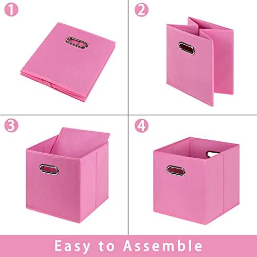 Fabric storage bins Cubes, Fabric Cube Organizer with Handle, Foldable Cube Bins for Cloth or Accessary Storage, 11x11x11, Set of 3, (Pink) - Image 6