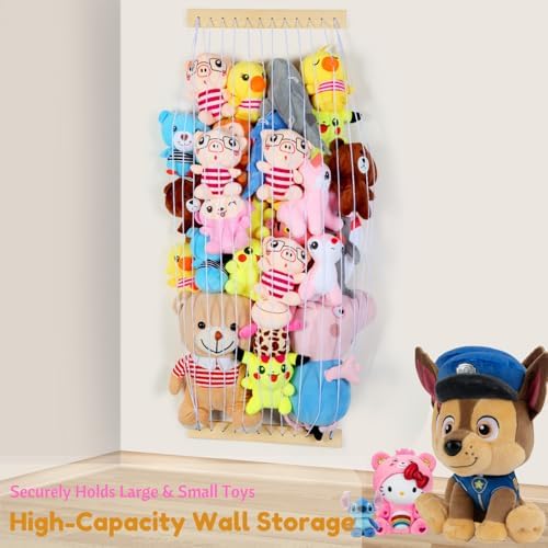 Stuffed Animal Storage Hammock Wooden Plush Toy Organizer for Kids Room Décor, Playroom Nursury Plush Toys Storage Caddy, Decoration Wall Hanging Stuffed Animal Net or Hammock Corner - Image 4