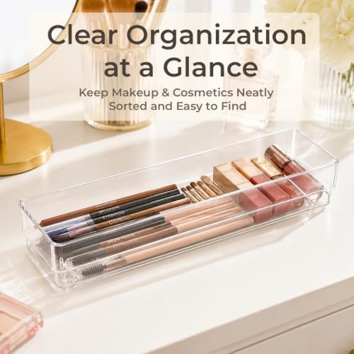 LotFancy 3 Pack Stackable Clear Plastic Drawer Organizer for Makeup, 12x3x2 - Image 2