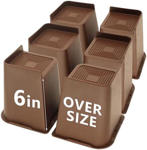 6 Pack Dark Brown Bed Risers 6 inch Heavy Duty, Furniture Risers by HANIHUA